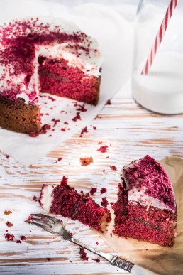 Food photography Red Velvet Cake with Milk
