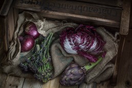 Food Photography vegetables in a case